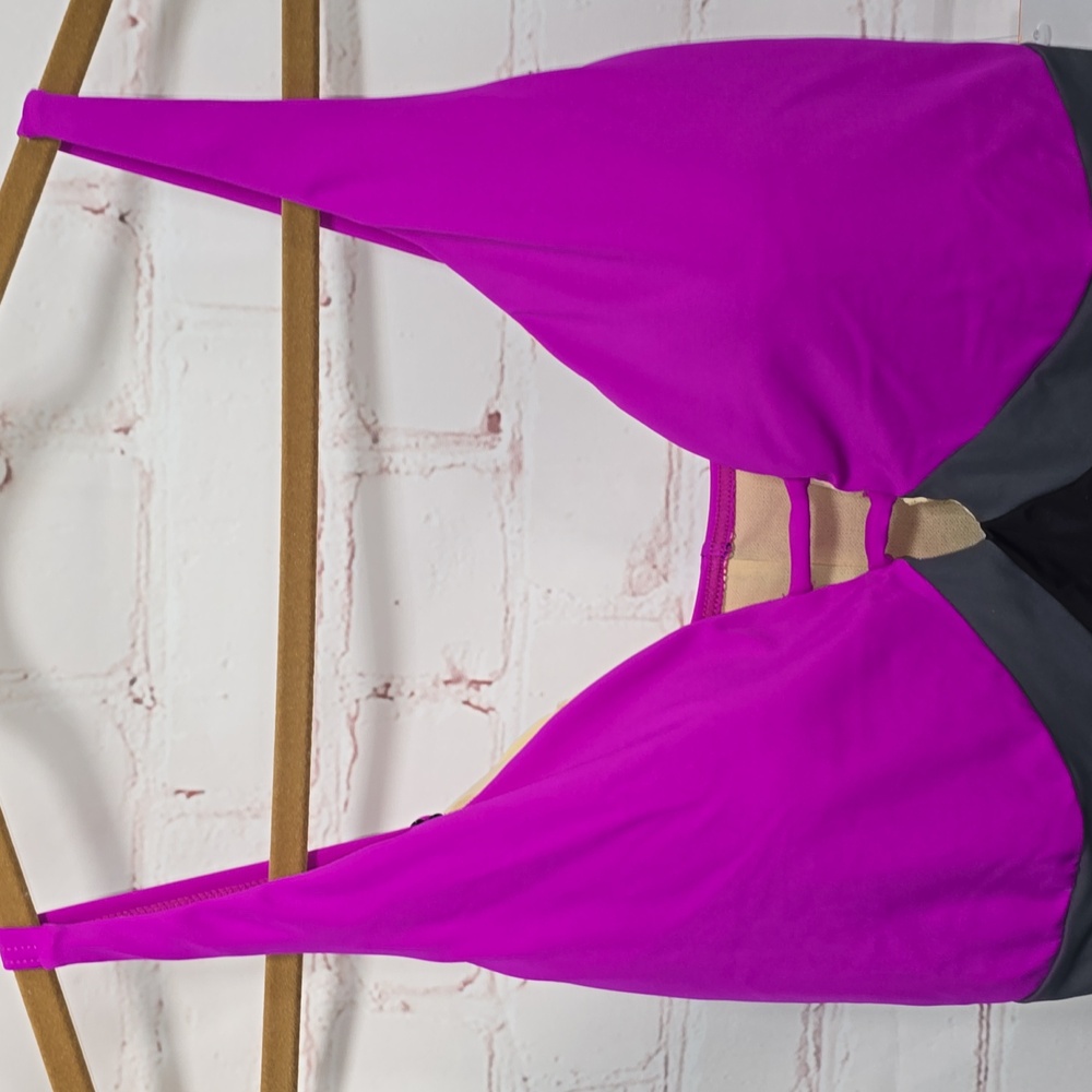 Swimsuits for All Colorblock V-Neck One Piece Swimsuit Fushia Womens Size 14 NWT - Picture 2 of 15